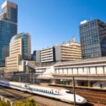 Shinkansen approaching station